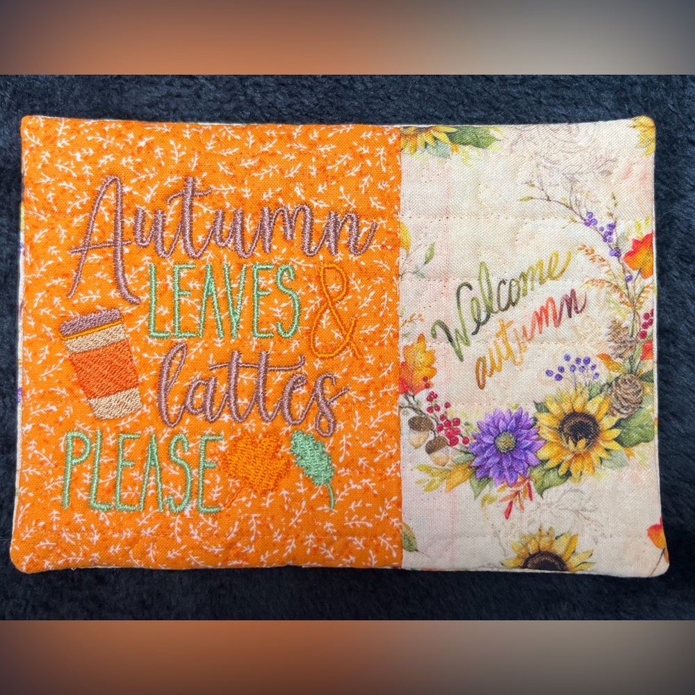 Hand Crafted Mug Rug Coaster Embroidered Cotton Fabric Padded Absorbs Liquid